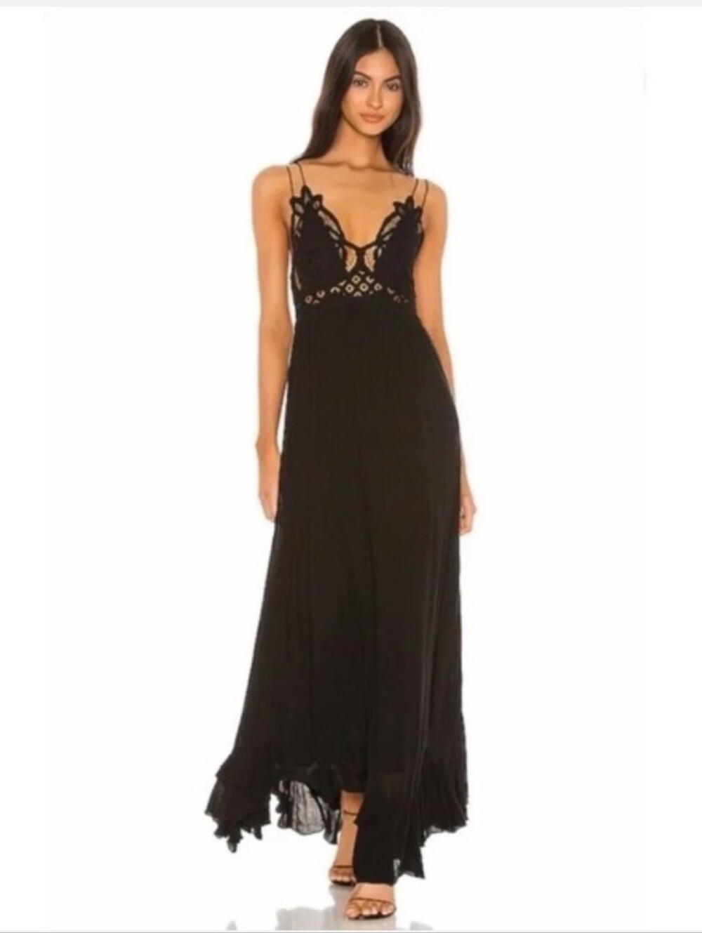 Free People FP One Adella Maxi Dress Black Crochet Lace Boho Size Small